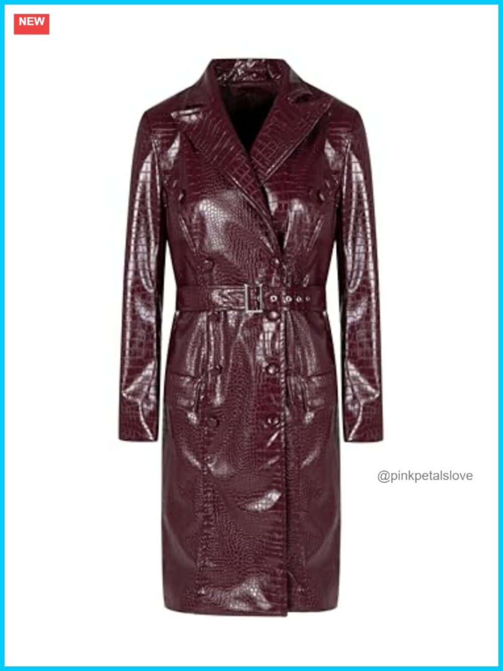 Oversized Long Faux Leather Trench Coat with Belt and Notch Lapel